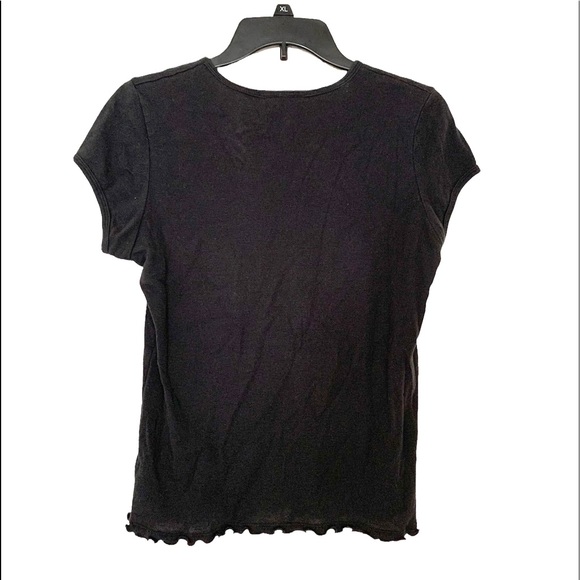 Vintage Y2K Black Tee Top T-shirt Embelished Heart - Picture 2 of 11